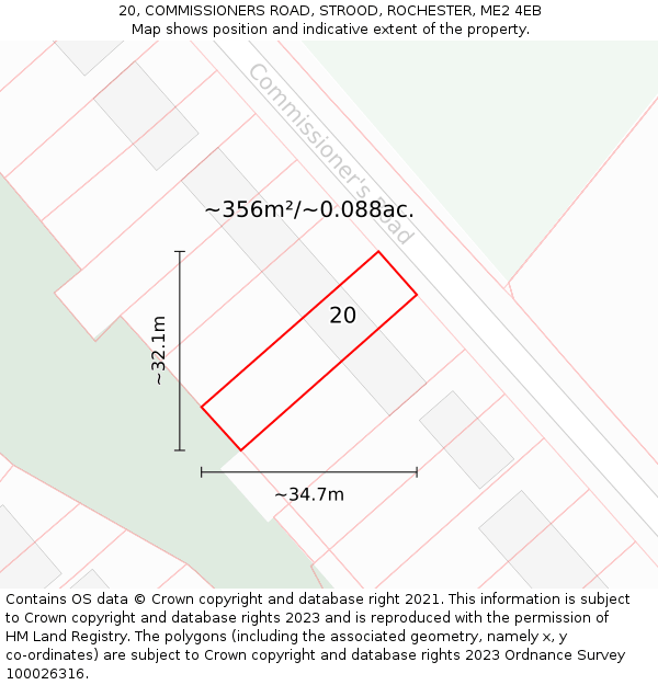 20, COMMISSIONERS ROAD, STROOD, ROCHESTER, ME2 4EB: Plot and title map