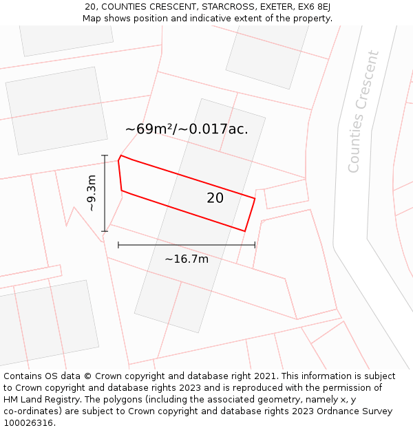 20, COUNTIES CRESCENT, STARCROSS, EXETER, EX6 8EJ: Plot and title map