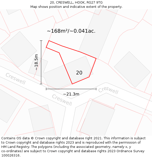 20, CRESWELL, HOOK, RG27 9TG: Plot and title map