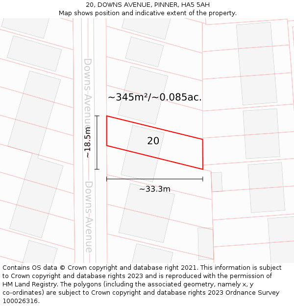 20, DOWNS AVENUE, PINNER, HA5 5AH: Plot and title map