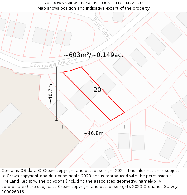 20, DOWNSVIEW CRESCENT, UCKFIELD, TN22 1UB: Plot and title map