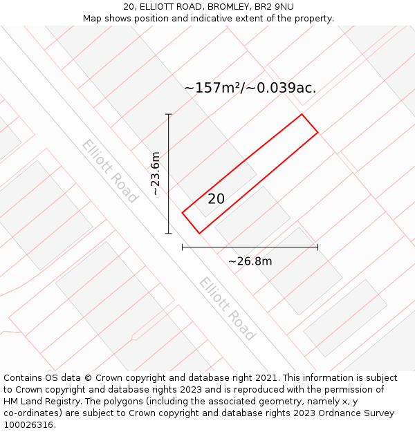 20, ELLIOTT ROAD, BROMLEY, BR2 9NU: Plot and title map