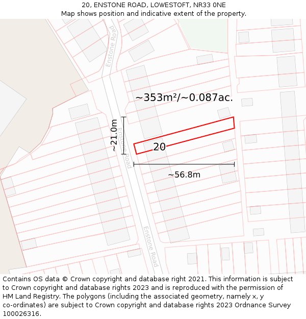 20, ENSTONE ROAD, LOWESTOFT, NR33 0NE: Plot and title map