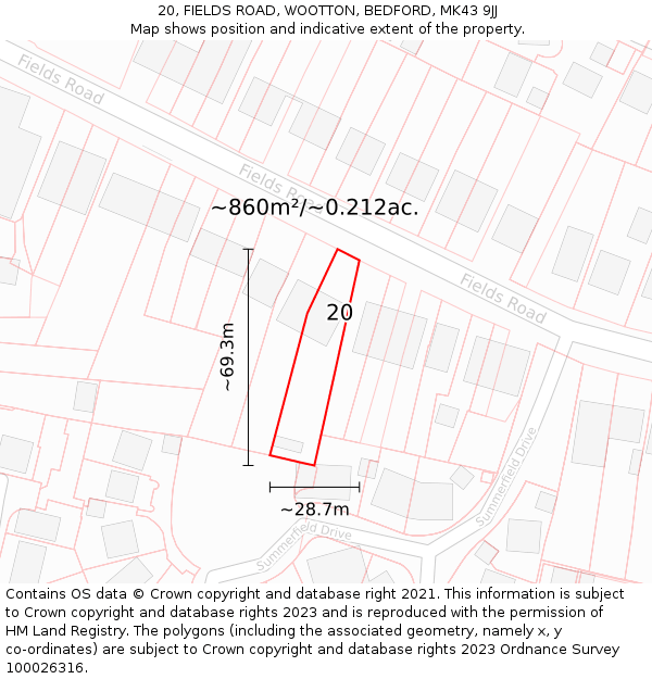20, FIELDS ROAD, WOOTTON, BEDFORD, MK43 9JJ: Plot and title map