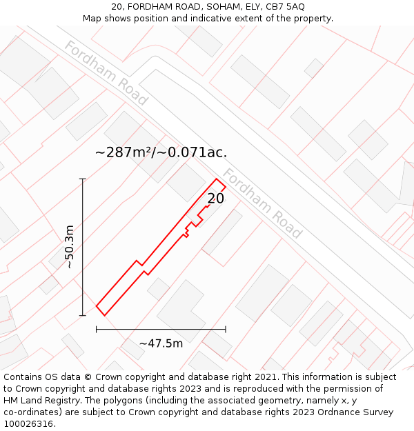 20, FORDHAM ROAD, SOHAM, ELY, CB7 5AQ: Plot and title map