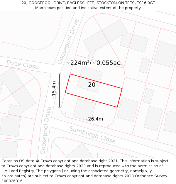20, GOOSEPOOL DRIVE, EAGLESCLIFFE, STOCKTON-ON-TEES, TS16 0GT: Plot and title map