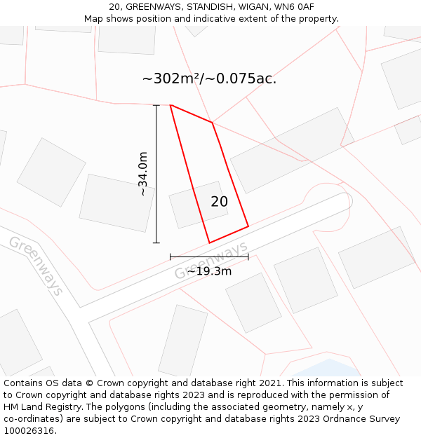 20, GREENWAYS, STANDISH, WIGAN, WN6 0AF: Plot and title map