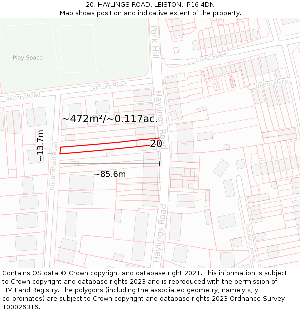 20, HAYLINGS ROAD, LEISTON, IP16 4DN: Plot and title map