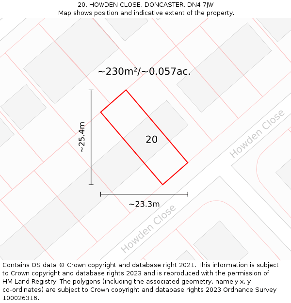 20, HOWDEN CLOSE, DONCASTER, DN4 7JW: Plot and title map
