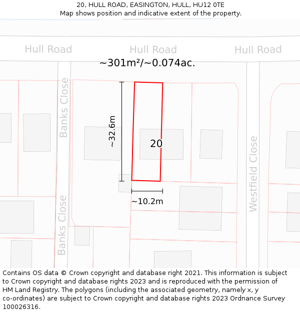 20, HULL ROAD, EASINGTON, HULL, HU12 0TE: Plot and title map
