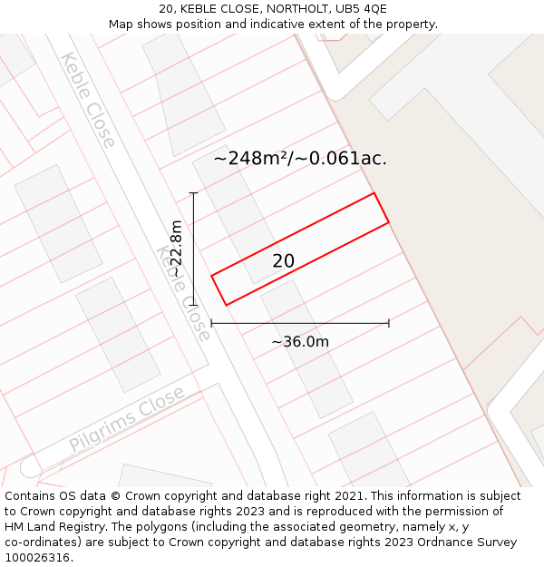 20, KEBLE CLOSE, NORTHOLT, UB5 4QE: Plot and title map