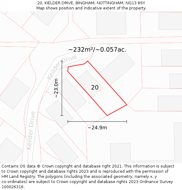 20, KIELDER DRIVE, BINGHAM, NOTTINGHAM, NG13 8SY: Plot and title map