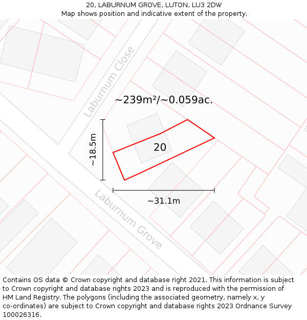 20, LABURNUM GROVE, LUTON, LU3 2DW: Plot and title map