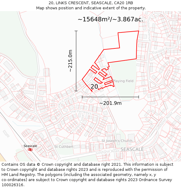 20, LINKS CRESCENT, SEASCALE, CA20 1RB: Plot and title map
