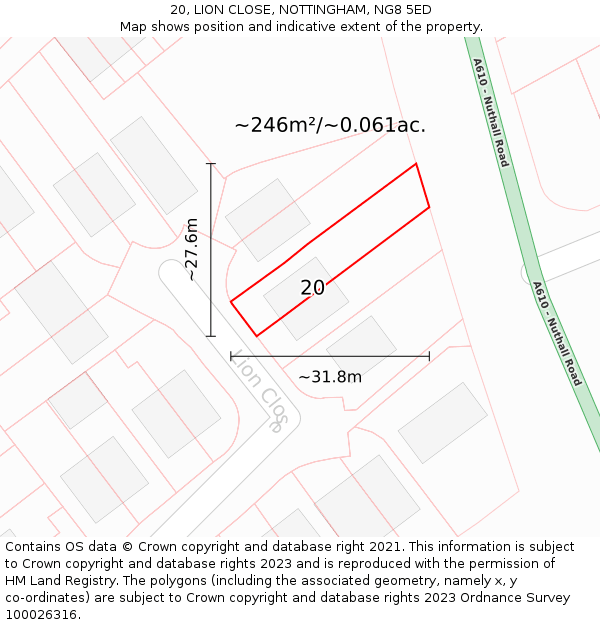 20, LION CLOSE, NOTTINGHAM, NG8 5ED: Plot and title map
