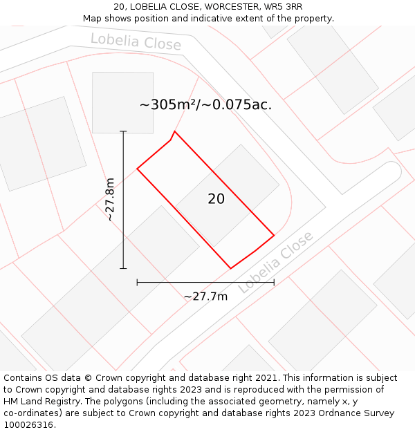 20, LOBELIA CLOSE, WORCESTER, WR5 3RR: Plot and title map