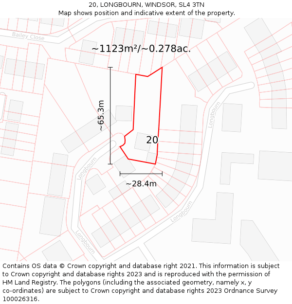 20, LONGBOURN, WINDSOR, SL4 3TN: Plot and title map