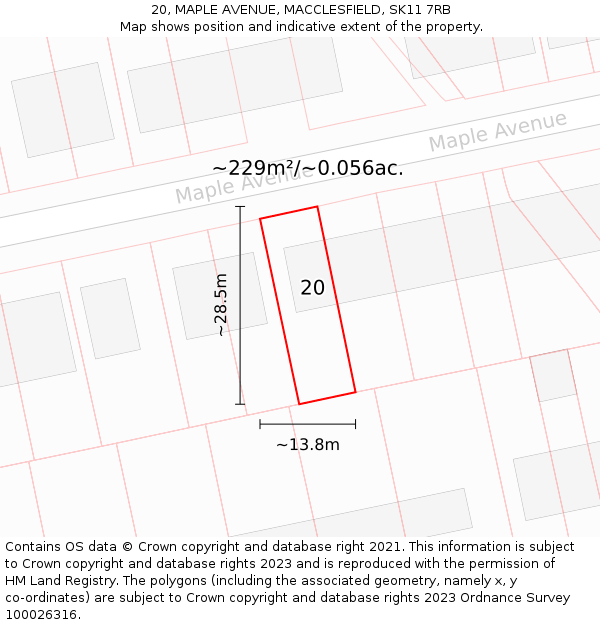 20, MAPLE AVENUE, MACCLESFIELD, SK11 7RB: Plot and title map