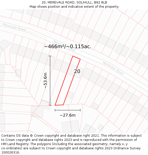 20, MEREVALE ROAD, SOLIHULL, B92 8LB: Plot and title map