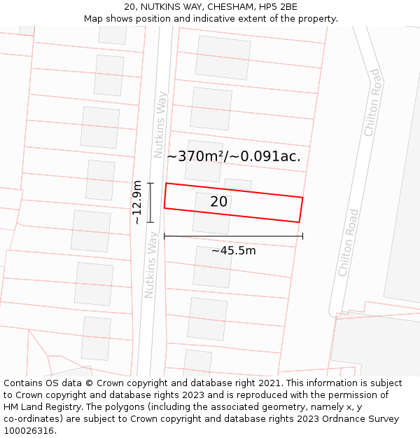 20, NUTKINS WAY, CHESHAM, HP5 2BE: Plot and title map