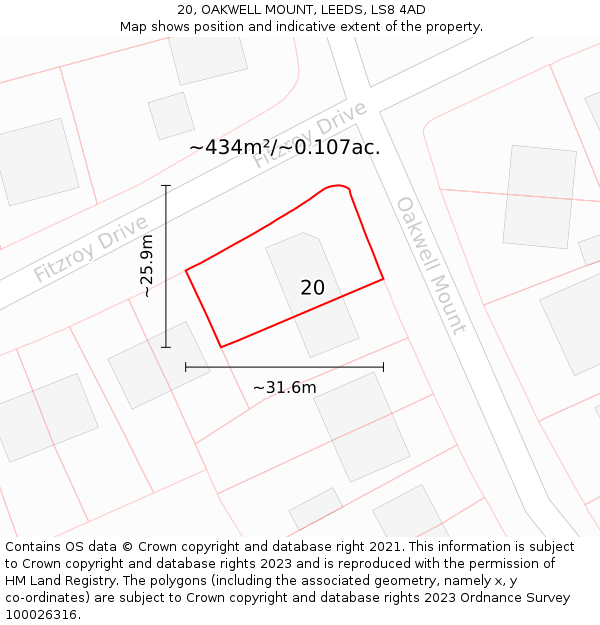 20, OAKWELL MOUNT, LEEDS, LS8 4AD: Plot and title map