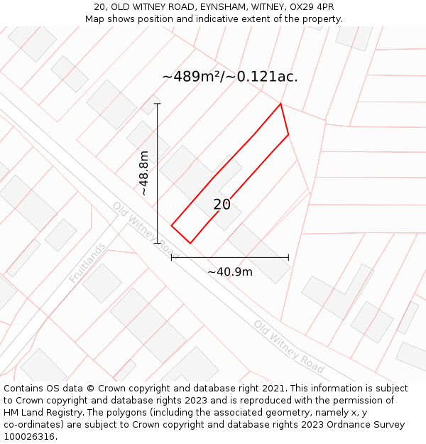 20, OLD WITNEY ROAD, EYNSHAM, WITNEY, OX29 4PR: Plot and title map