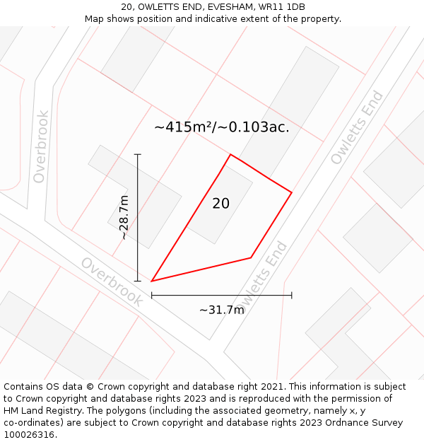 20, OWLETTS END, EVESHAM, WR11 1DB: Plot and title map