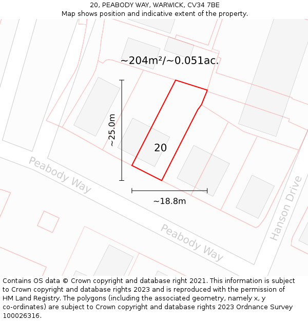 20, PEABODY WAY, WARWICK, CV34 7BE: Plot and title map