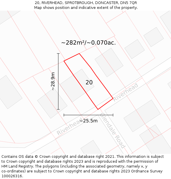 20, RIVERHEAD, SPROTBROUGH, DONCASTER, DN5 7QR: Plot and title map