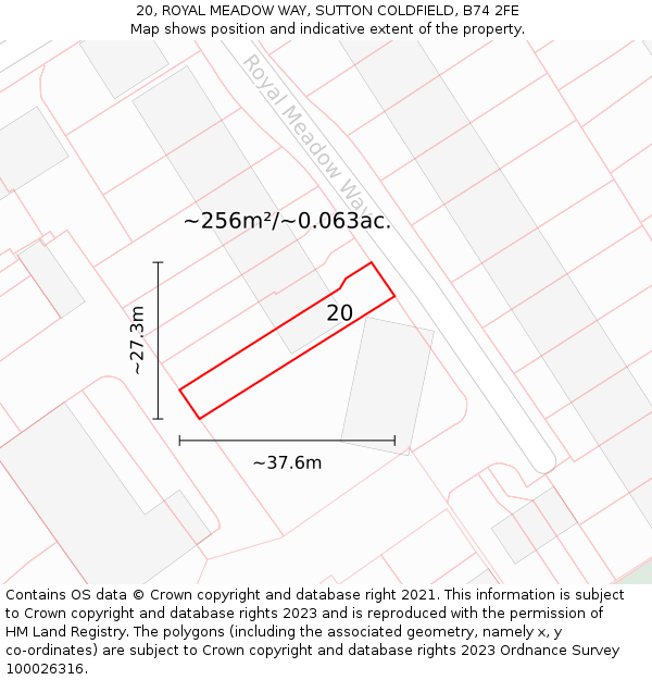 20, ROYAL MEADOW WAY, SUTTON COLDFIELD, B74 2FE: Plot and title map
