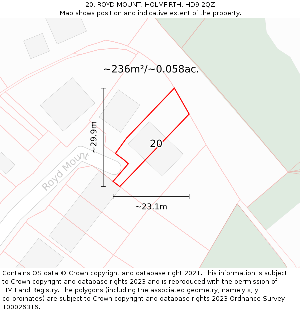 20, ROYD MOUNT, HOLMFIRTH, HD9 2QZ: Plot and title map