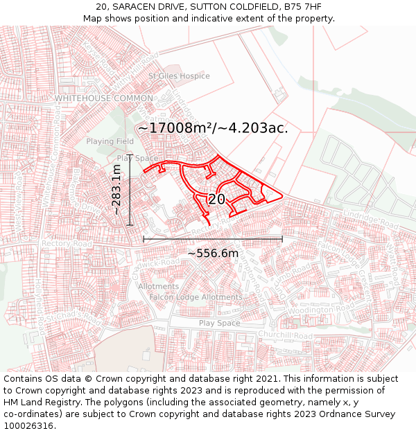 20, SARACEN DRIVE, SUTTON COLDFIELD, B75 7HF: Plot and title map
