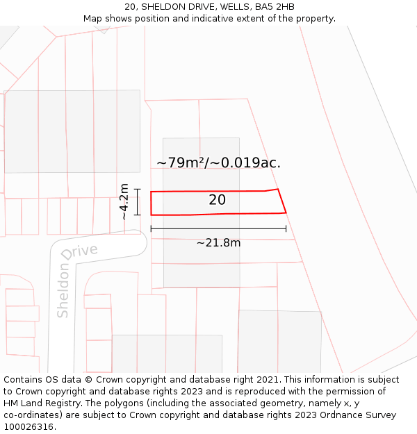 20, SHELDON DRIVE, WELLS, BA5 2HB: Plot and title map