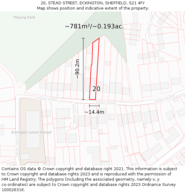 20, STEAD STREET, ECKINGTON, SHEFFIELD, S21 4FY: Plot and title map