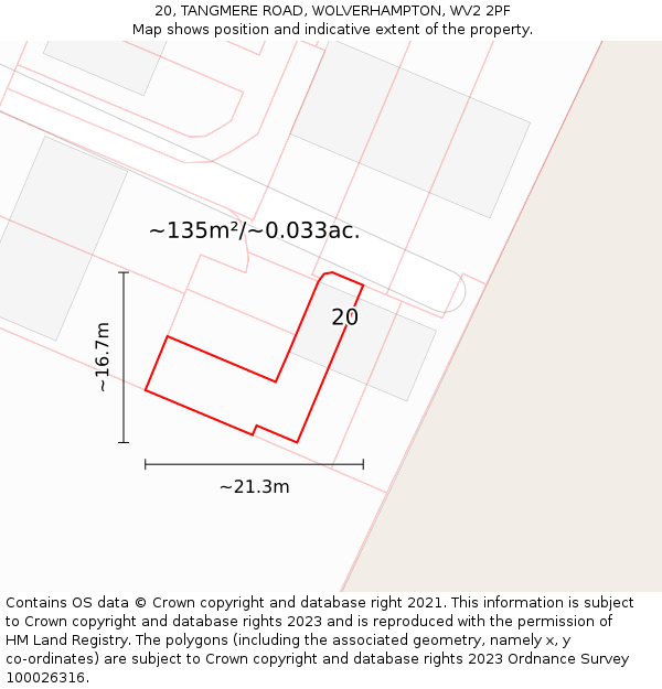 20, TANGMERE ROAD, WOLVERHAMPTON, WV2 2PF: Plot and title map