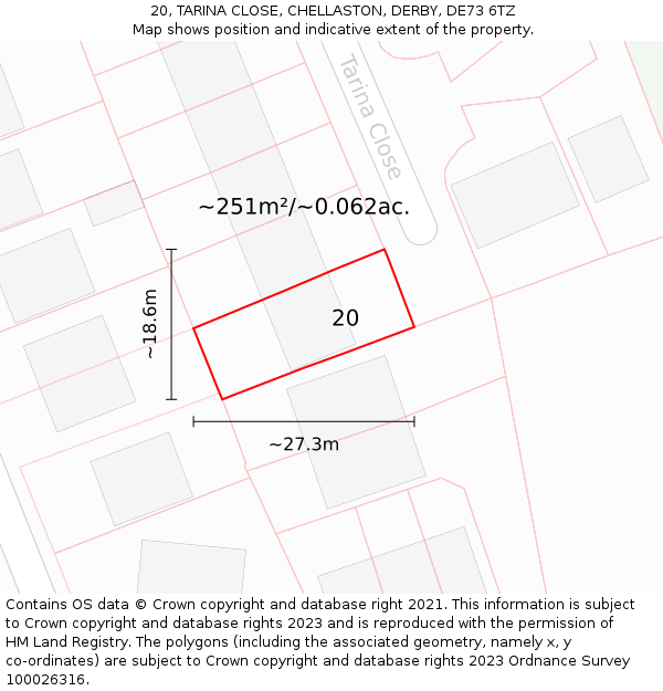 20, TARINA CLOSE, CHELLASTON, DERBY, DE73 6TZ: Plot and title map