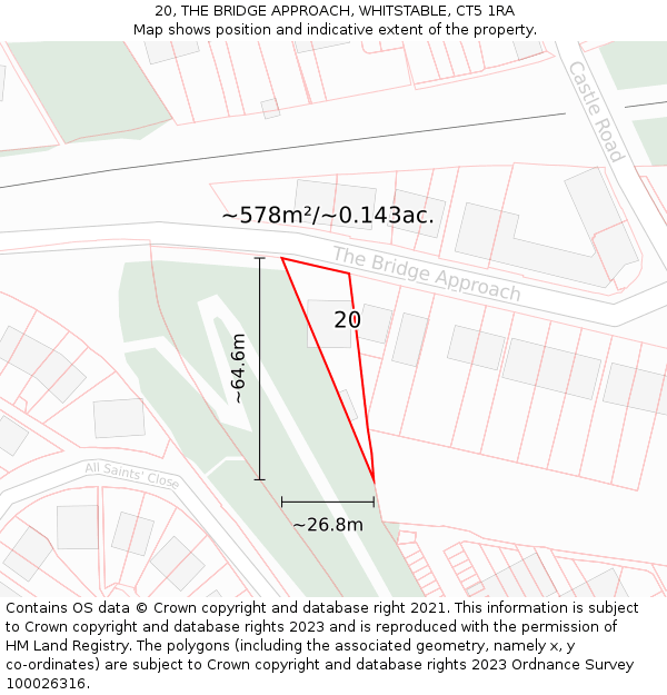 20, THE BRIDGE APPROACH, WHITSTABLE, CT5 1RA: Plot and title map