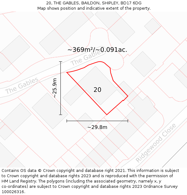 20, THE GABLES, BAILDON, SHIPLEY, BD17 6DG: Plot and title map