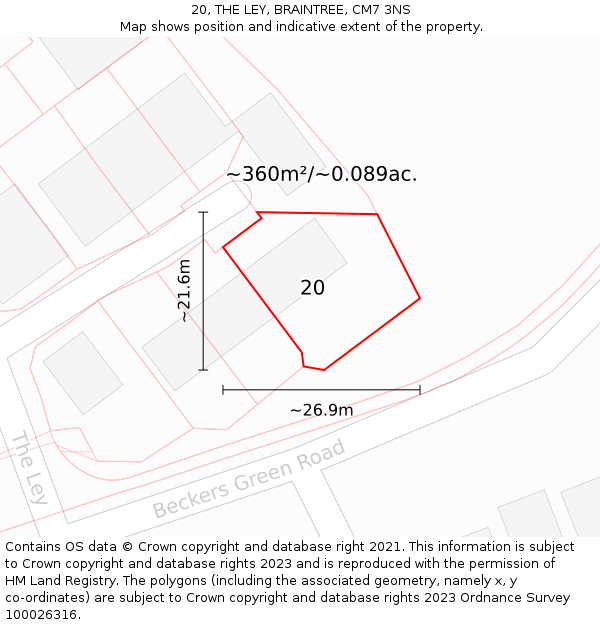 20, THE LEY, BRAINTREE, CM7 3NS: Plot and title map