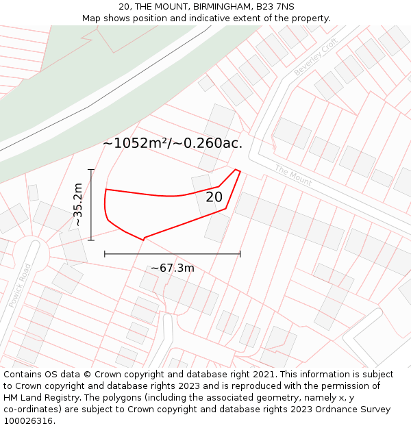 20, THE MOUNT, BIRMINGHAM, B23 7NS: Plot and title map