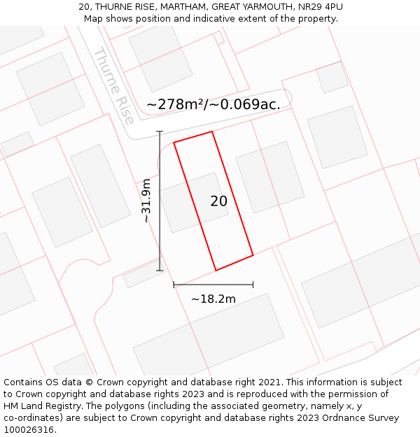 20, THURNE RISE, MARTHAM, GREAT YARMOUTH, NR29 4PU: Plot and title map
