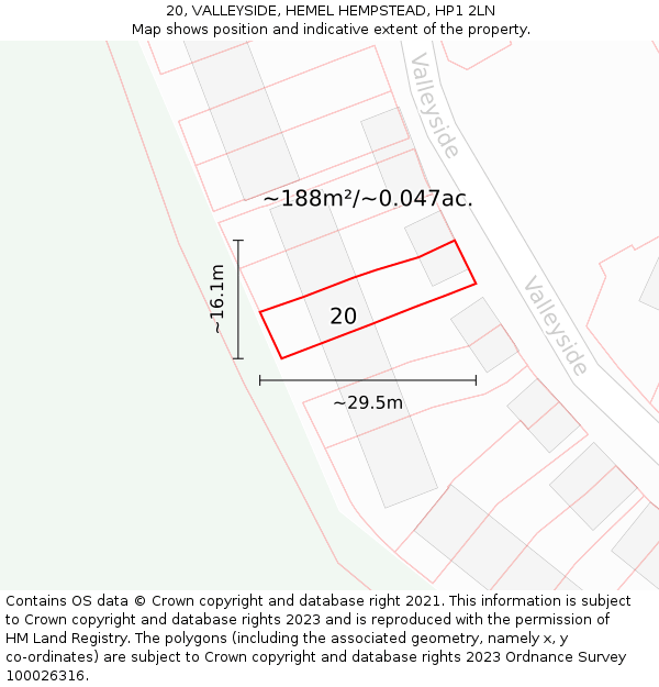20, VALLEYSIDE, HEMEL HEMPSTEAD, HP1 2LN: Plot and title map