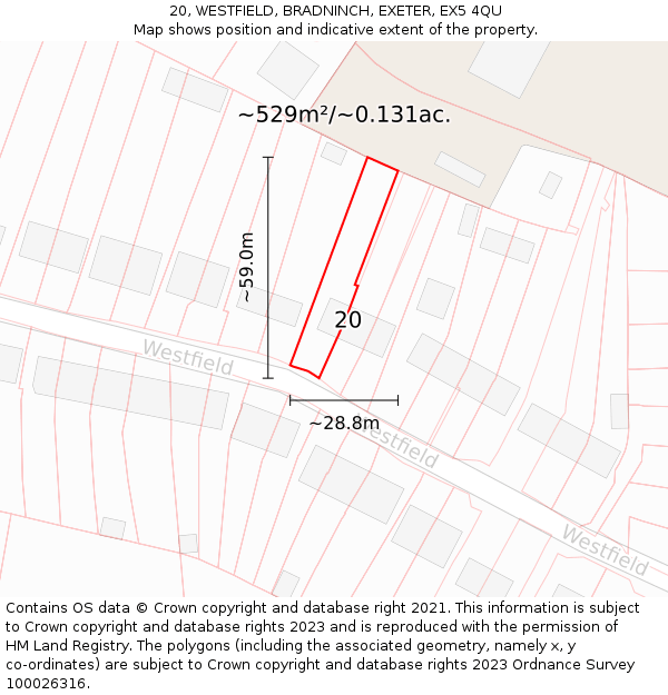 20, WESTFIELD, BRADNINCH, EXETER, EX5 4QU: Plot and title map