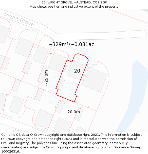20, WRIGHT GROVE, HALSTEAD, CO9 2GP: Plot and title map