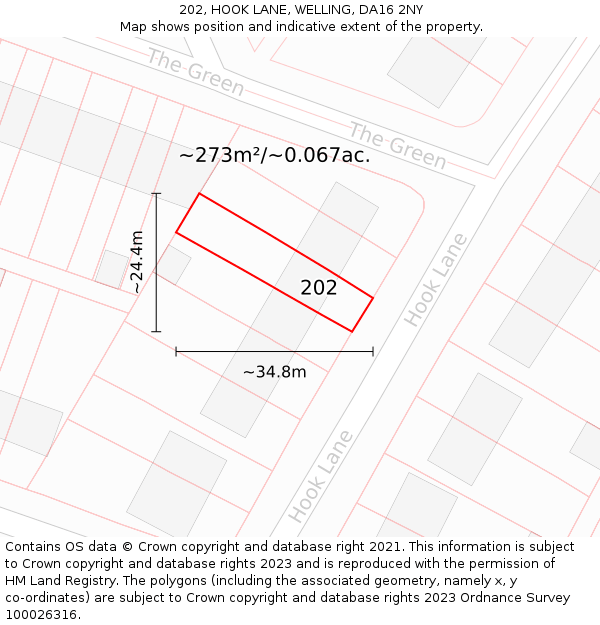 202, HOOK LANE, WELLING, DA16 2NY: Plot and title map