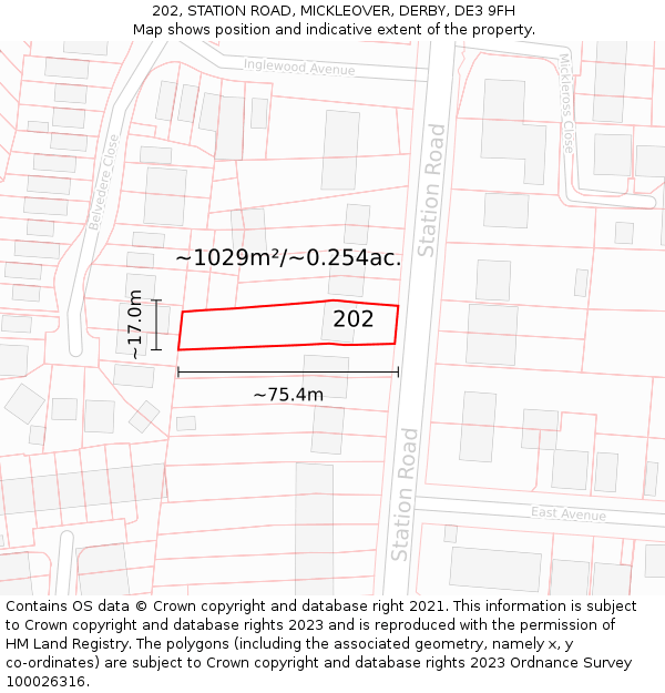 202, STATION ROAD, MICKLEOVER, DERBY, DE3 9FH: Plot and title map