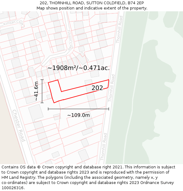 202, THORNHILL ROAD, SUTTON COLDFIELD, B74 2EP: Plot and title map