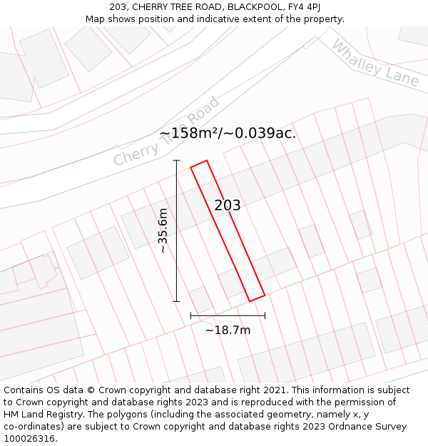 203, CHERRY TREE ROAD, BLACKPOOL, FY4 4PJ: Plot and title map