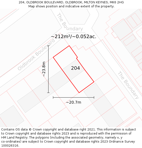 204, OLDBROOK BOULEVARD, OLDBROOK, MILTON KEYNES, MK6 2HG: Plot and title map