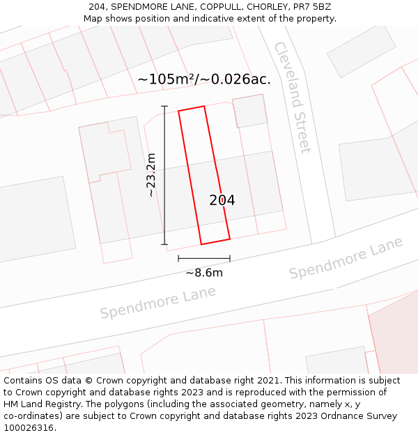 204, SPENDMORE LANE, COPPULL, CHORLEY, PR7 5BZ: Plot and title map